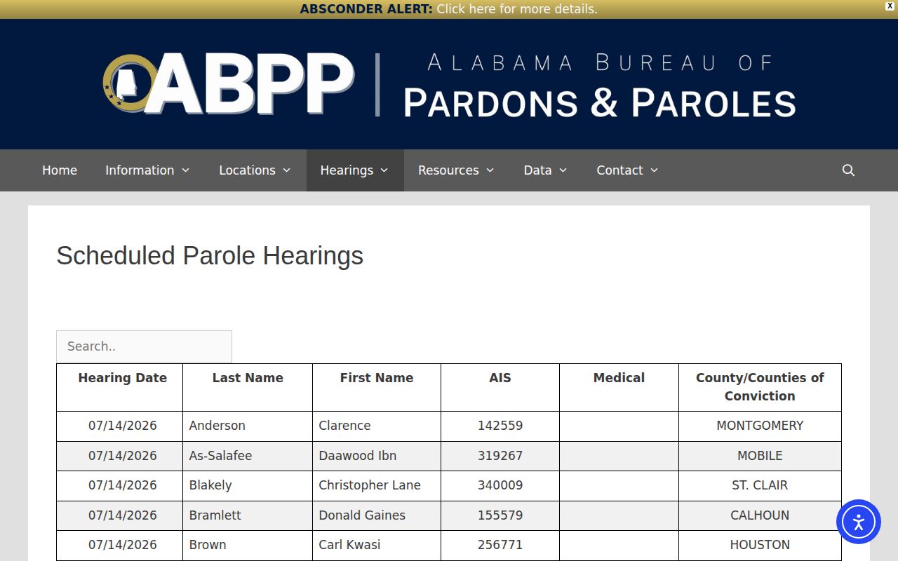 Dale County parole hearing schedule and post-release supervision lookup